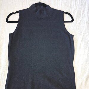 Ann Taylor Petite Medium Black Mock Neck Sleeveless Top | Classic Knit Shell